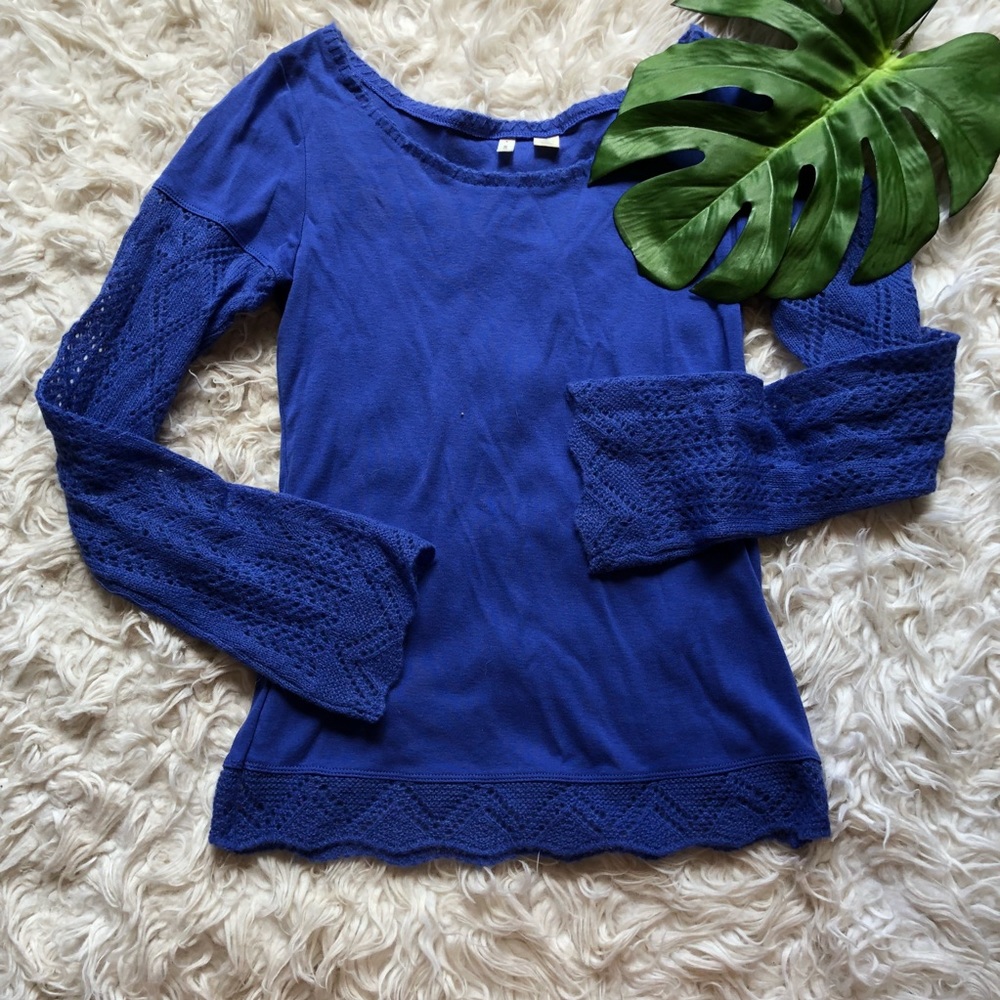 Anthropologie moth blue crochet sleeve sweater